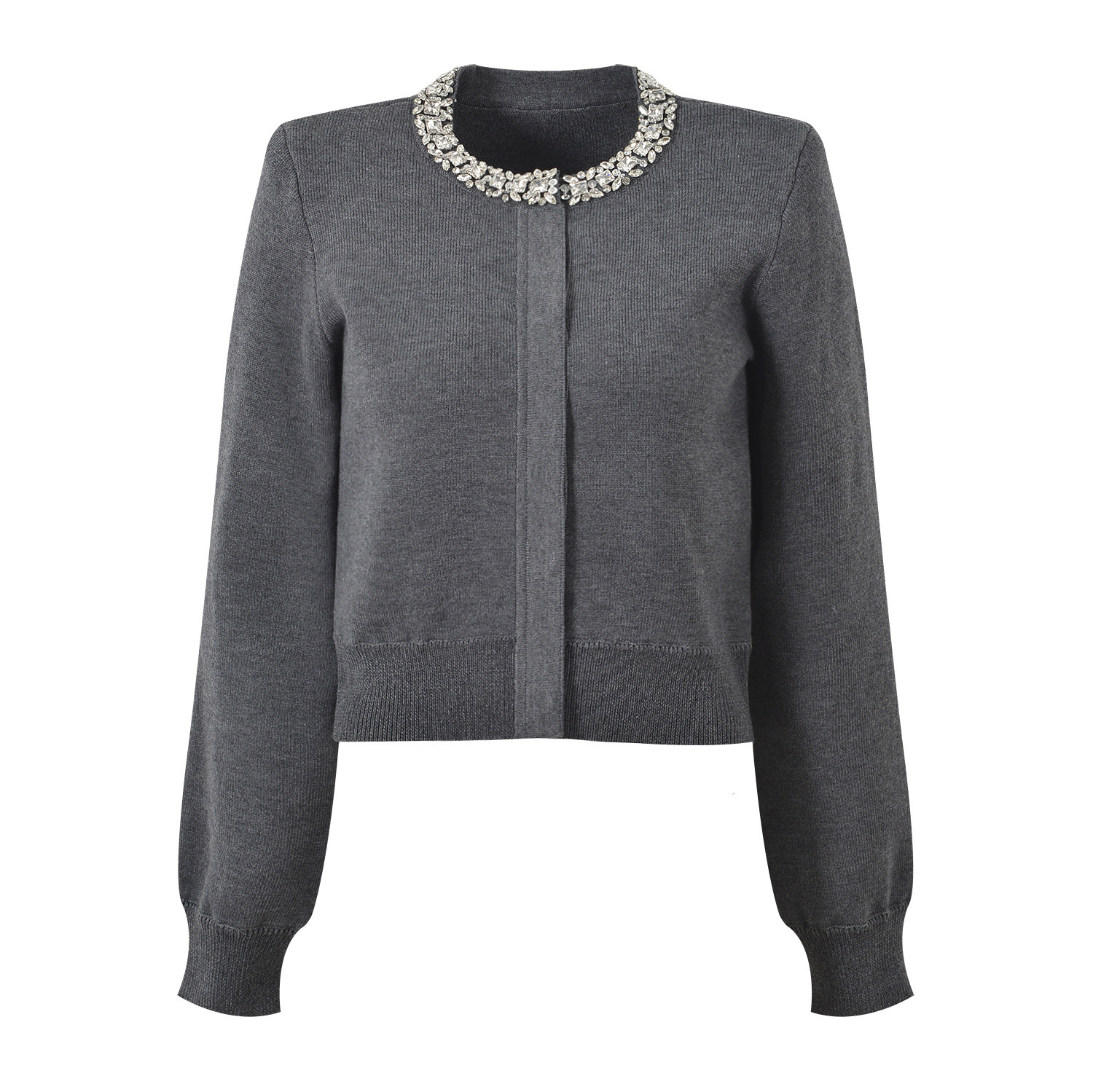 2025 autumn and winter new French style small fragrance heavy industry diamond decoration round neck short knitted jacket+half skirt set - Image 2