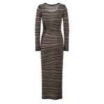 2025 autumn/winter new fashionable commuting round neck contrasting striped long sleeved waist slimming knitted dress - Image 5