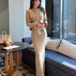Star-studded Little Black Dress with a Princess Aura, Women's Body-Slimming Long Sleeve Gold Knit Dress with a Fake Two-Piece Design