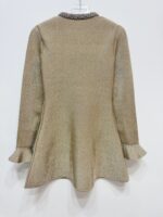 Star-studded Little Black Dress: Rich Family Heiress Style, Fitted Slimming Long Sleeve Gold Knit Elastic Ruffle Skirt - Image 3