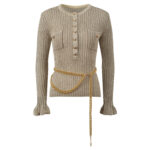 2025 Autumn New French Style Fashionable and Elegant Slim Fit Round Neck Single breasted Knitted Top with Waist Chain - Image 2