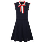 2025 Summer New Sleeveless Bow Thin Belt Contrast Knitted Skirt Women's Fashionable Waist Tight Fit Dress - Image 2