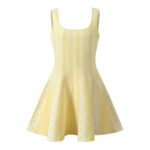 2026 early spring new small fragrance style yellow and white striped round neck short sleeved top, slim fit and slimming camisole dress set - Image 3