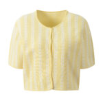 2026 early spring new small fragrance style yellow and white striped round neck short sleeved top, slim fit and slimming camisole dress set - Image 2