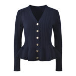 2025 autumn and winter new V-neck ruffled hem, cinched waist to show slimming temperament, fashionable and elegant knitted cardigan top - Image 2