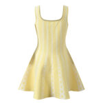 2026 early spring new small fragrance style yellow and white striped round neck short sleeved top, slim fit and slimming camisole dress set - Image 4