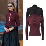 2025 Winter New French Chiffon High-Collar Knit Top with Sheer Cutouts for Slimming and Body-Conforming Fit