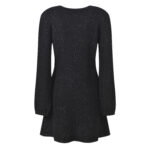 2026 early spring new bow hollow out temperament fashionable slim fit and slimming round neck long sleeved short dress - Image 3