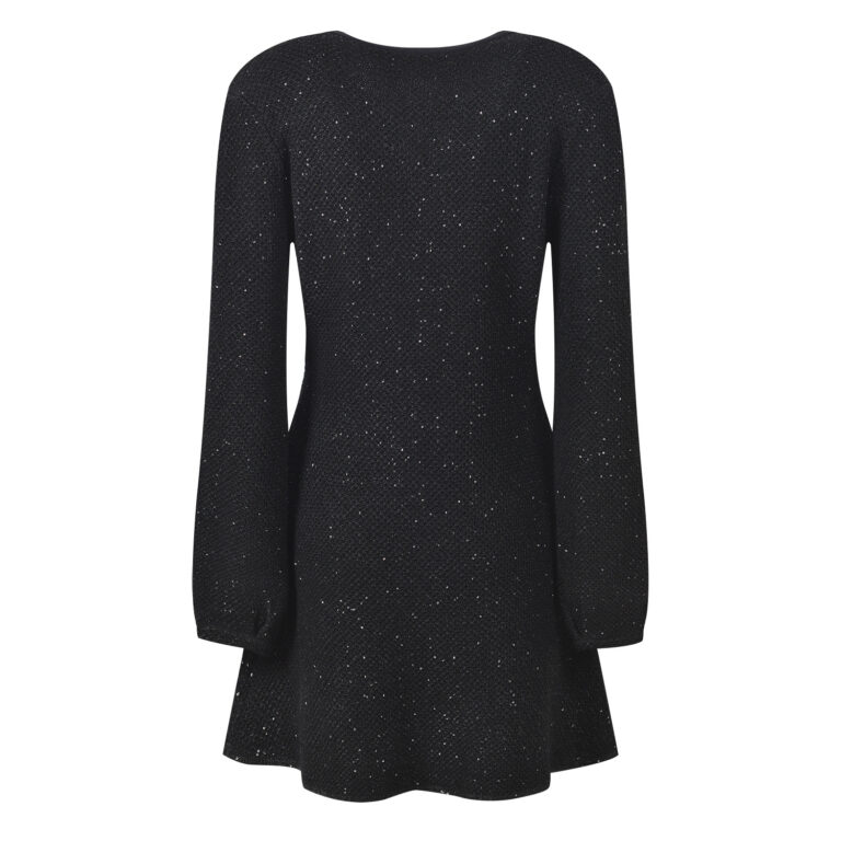 2026 early spring new bow hollow out temperament fashionable slim fit and slimming round neck long sleeved short dress - Image 3