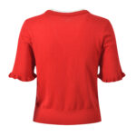 2026 Spring/Summer New Collection Color Contrasting Round Neck Cuffs Curled Edges Fashionable Age Reducing Versatile Short Red Knitted Top - Image 3