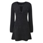 2026 early spring new bow hollow out temperament fashionable slim fit and slimming round neck long sleeved short dress - Image 2