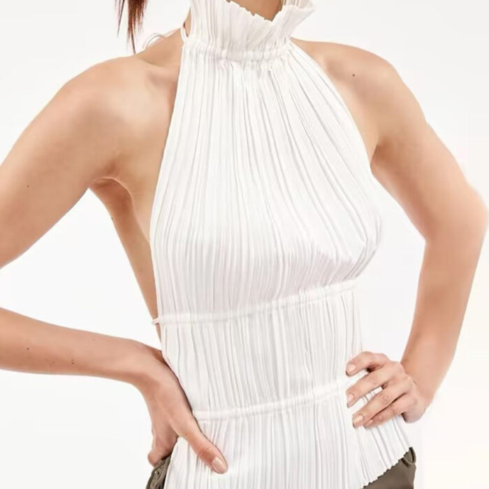 Sexy sweet and spicy style 2025 autumn new item backless lace up high neck sleeveless design vest small suspender top for women