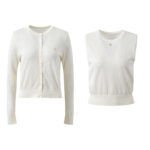 2026 Spring New Fashionable Simple Round Neck Long Sleeve Knitted Cardigan+Round Neck Sleeveless Tank Top Two Piece Set