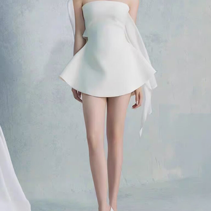 Fashionable patchwork design, children's 2025 autumn new style, solid color, slim fit, high-end, short strapless dress