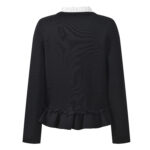 2026 early spring new color contrasting lace collar, ruffle hem, fashionable and versatile black knitted cardigan jacket - Image 3