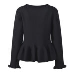 2026 early spring new V-neck design with ruffled hem, pleated black fungus cuffs, fashionable and versatile knitted cardigan - Image 3