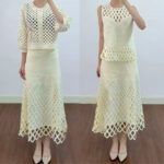 2026 Spring-Summer Collection: Three-piece set featuring a diamond-patterned mesh, heavy-duty heat-set rhinestone-embellished round-neck knitted cardigan, vest, and half-length skirt 5250535