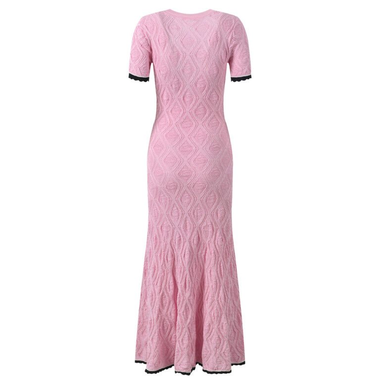 2026 Summer New Collection: French Chic Style, Flowing Silhouette, Slim-Fit, Contrast Colors, Lace-Embellished, Short-Sleeve, Mid-Length Dress - Image 3