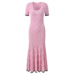 2026 Summer New Collection: French Chic Style, Flowing Silhouette, Slim-Fit, Contrast Colors, Lace-Embellished, Short-Sleeve, Mid-Length Dress - Image 2