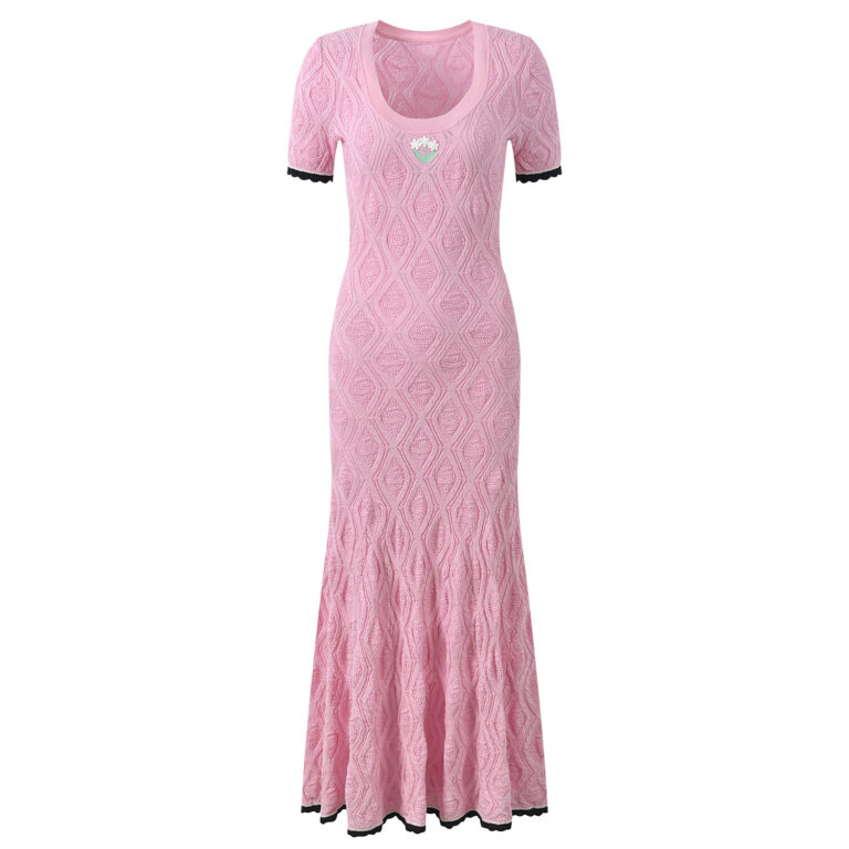 2026 Summer New Collection: French Chic Style, Flowing Silhouette, Slim-Fit, Contrast Colors, Lace-Embellished, Short-Sleeve, Mid-Length Dress - Image 2