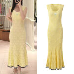 2026 Summer New Model: Lace-Embellished Wave Pattern, Elegant, Fashionable, Slim Fit, Round Neck, Sleeveless, Long-Length Knit Dress