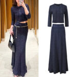 2026 Spring/Summer New Collection: Metallic Lace Embroidery, Stylish, Elegant, Fashionable, Slim Fit, Round Neck Top and Skirt Set 5250483