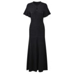 2026 Spring and Summer New Collection: Black Lace-Embellished Knotted Design, Single-Button Style, Elegant and Stylish, Slim Fit, Round Neck, Long Dress 6260129 - Image 2