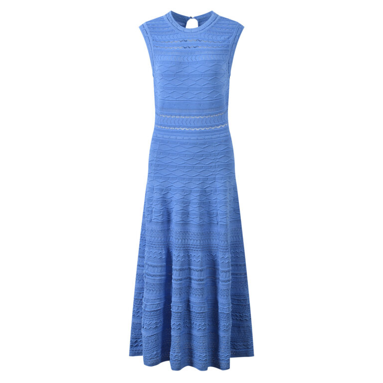 2026 Spring/Summer New Design: Lace-Embellished Diamond Patterned Wave Design, Openwork, Blue, Round Neck, Sleeveless Dress for Women 5250539 - Image 2