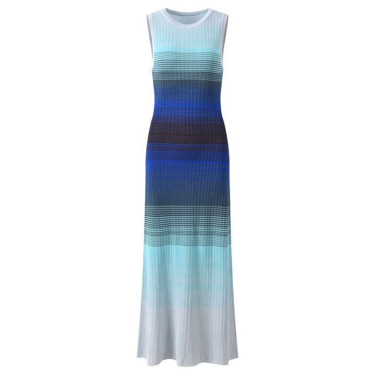 2026 Spring and Summer New Collection: Gradient Blue, Elegant, Stylish, Slim Fit, Round Neck, Sleeveless, Long-Length Knit Dress  6260090 - Image 2