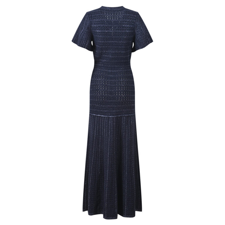 2026 Spring and Summer New Collection: Elegant, Stylish, Slimming, Sleek, Navy Blue, Round Neck, Short Sleeve, Luminous Silk Knit Dress for Women 5250540 - Image 3