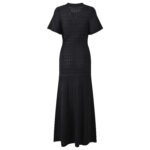 2026 Spring and Summer New Collection: Black Lace-Embellished Knotted Design, Single-Button Style, Elegant and Stylish, Slim Fit, Round Neck, Long Dress 6260129 - Image 3