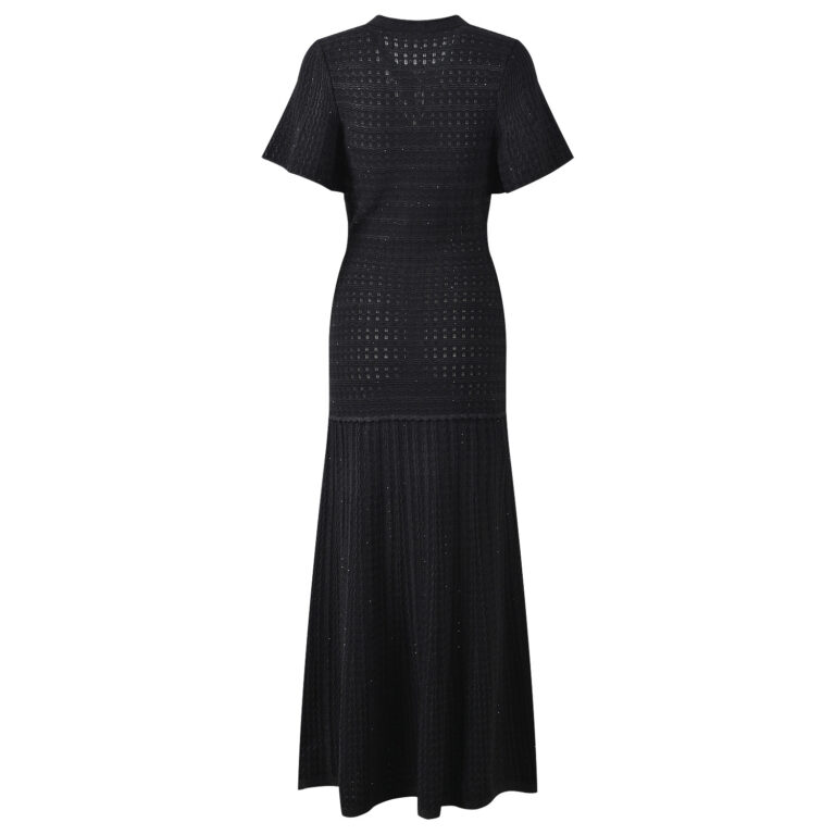 2026 Spring and Summer New Collection: Black Lace-Embellished Knotted Design, Single-Button Style, Elegant and Stylish, Slim Fit, Round Neck, Long Dress 6260129 - Image 3