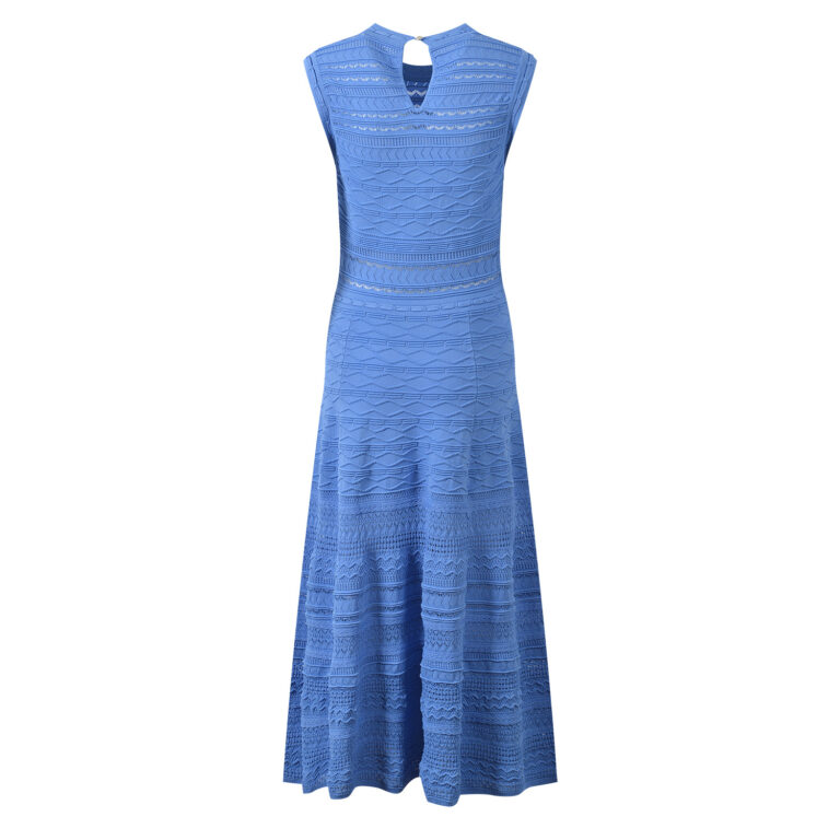 2026 Spring/Summer New Design: Lace-Embellished Diamond Patterned Wave Design, Openwork, Blue, Round Neck, Sleeveless Dress for Women 5250539 - Image 3