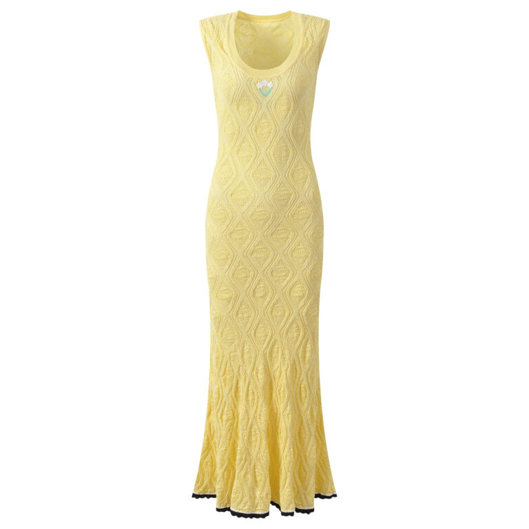 2026 Summer New Model: Lace-Embellished Wave Pattern, Elegant, Fashionable, Slim Fit, Round Neck, Sleeveless, Long-Length Knit Dress - Image 2