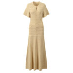 2026 Spring and Summer New Collection: Apricot-colored, Lace-Embellished, Single-Button Dress with Elegant Style, Slim Fit, Round Neck, Long Length 6260095 - Image 2