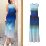 2026 Spring and Summer New Collection: Gradient Blue, Elegant, Stylish, Slim Fit, Round Neck, Sleeveless, Long-Length Knit Dress  6260090