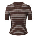 2026 Spring and Summer Collection: Color-Blocked Striped, Stylish, Casual, Versatile, Slim-Fit, Polo-Collar Knit T-Shirt Top 5250536 - Image 3