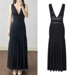 2026 Spring and Summer New Collection: Black Lace-Embellished, Stylish, Slim Fit, Deep V-Neck, Sleeveless, Long-Length Knit Dress 6260048