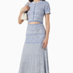 2026 Summer New Style French Retro Open-Weave Striped Contrasting Color Blouse + Skirt 6260162
