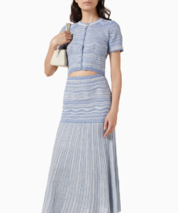 2026 Summer New Style French Retro Open-Weave Striped Contrasting Color Blouse + Skirt 6260162