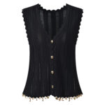 2026 Summer New Style French Oceanic Elements Frillless Sleeveless V-Neck Cardigan + Wide Leg Pants Set 6260054 - Image 2