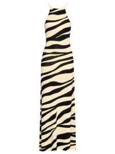 Summer new style French vacation style zebra print fitted and slimming neckline one-step knitted dress for women 6260141 - Image 2
