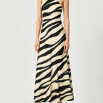 Summer new style French vacation style zebra print fitted and slimming neckline one-step knitted dress for women 6260141