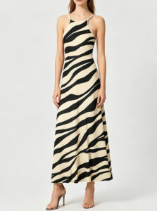 Summer new style French vacation style zebra print fitted and slimming neckline one-step knitted dress for women 6260141