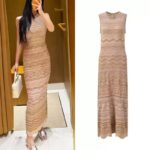 2026 Summer New Style French Fashion Wave Stripes Round-neck Sleeveless Form-fitting Knit Long Dress with Back Closure 6260130
