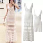 2026 Summer New Style French Elegant White Openwork Lace Fashionable Style Long-Sleeved Turtleneck Knitted Dress 6260132