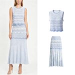 2026 Summer Women's Resort Style Beach Wave Stripes Knit Sleeveless V-Neck Top + Pleated Long Dress Set - Women's Two-Piece Set 6260119
