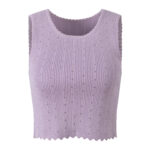 2026 Spring/Summer New Style Beaded Purple Soft Style Fashionally Cool Short Knitted V-Neck Top + A-Line Skirt Set 6260004 - Image 2