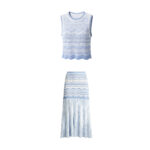2026 Summer Women's Resort Style Beach Wave Stripes Knit Sleeveless V-Neck Top + Pleated Long Dress Set - Women's Two-Piece Set 6260119 - Image 2