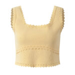 2026 Spring/Summer New Style Light Yellow Tight-Fitting Slimming Short-Sleeved Bralette with Pleated Wave Waistband and Flared Skirt Set of Two Pieces 6260055 - Image 2